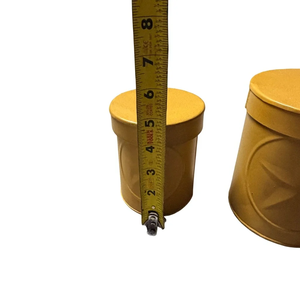 Vintage Mustard Yellow Metal Star Canister Set Rustic Farmhouse Nesting Tins 3pc